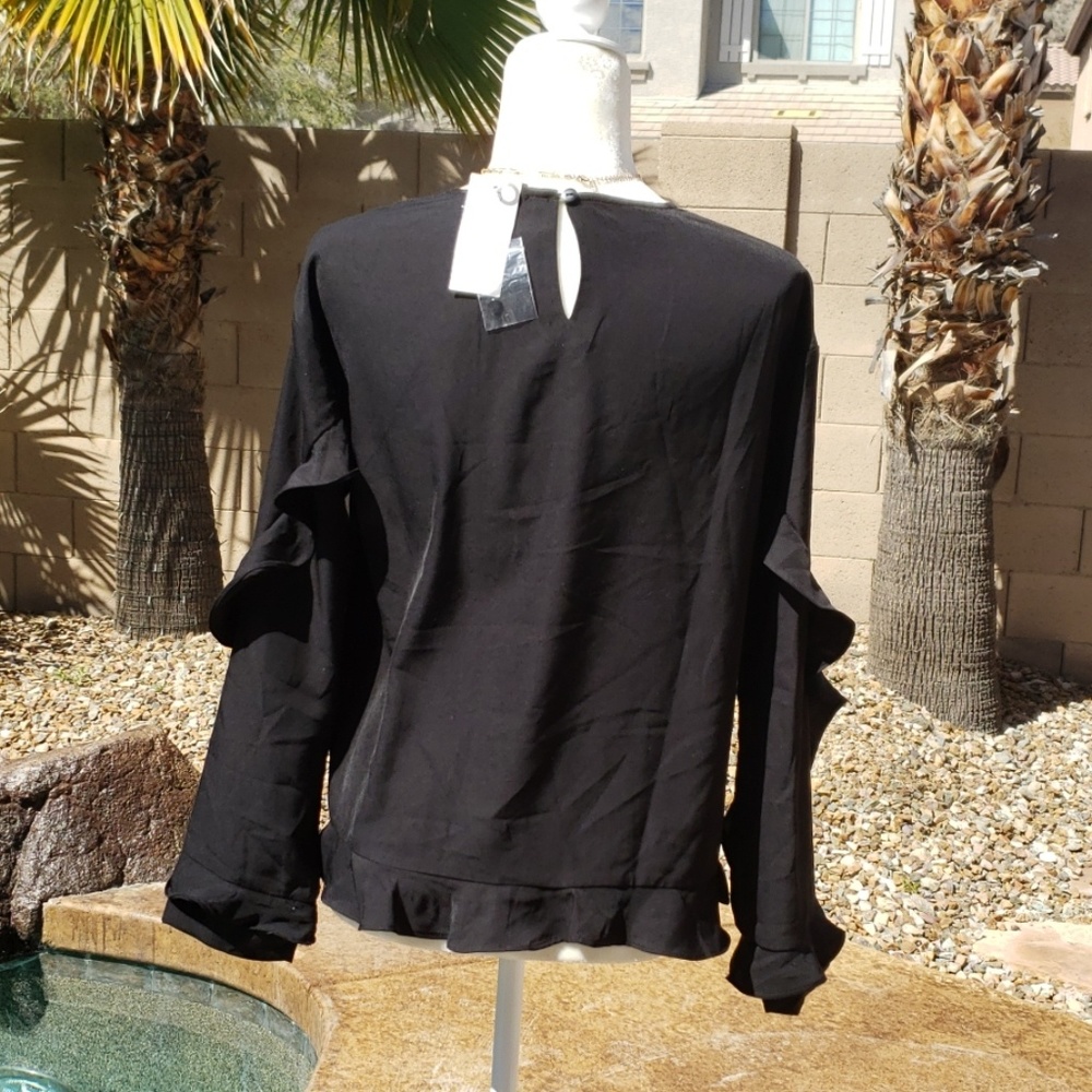 NEW Luca Black Ruffle Soft Non Sheer Blouse - Picture 6 of 6